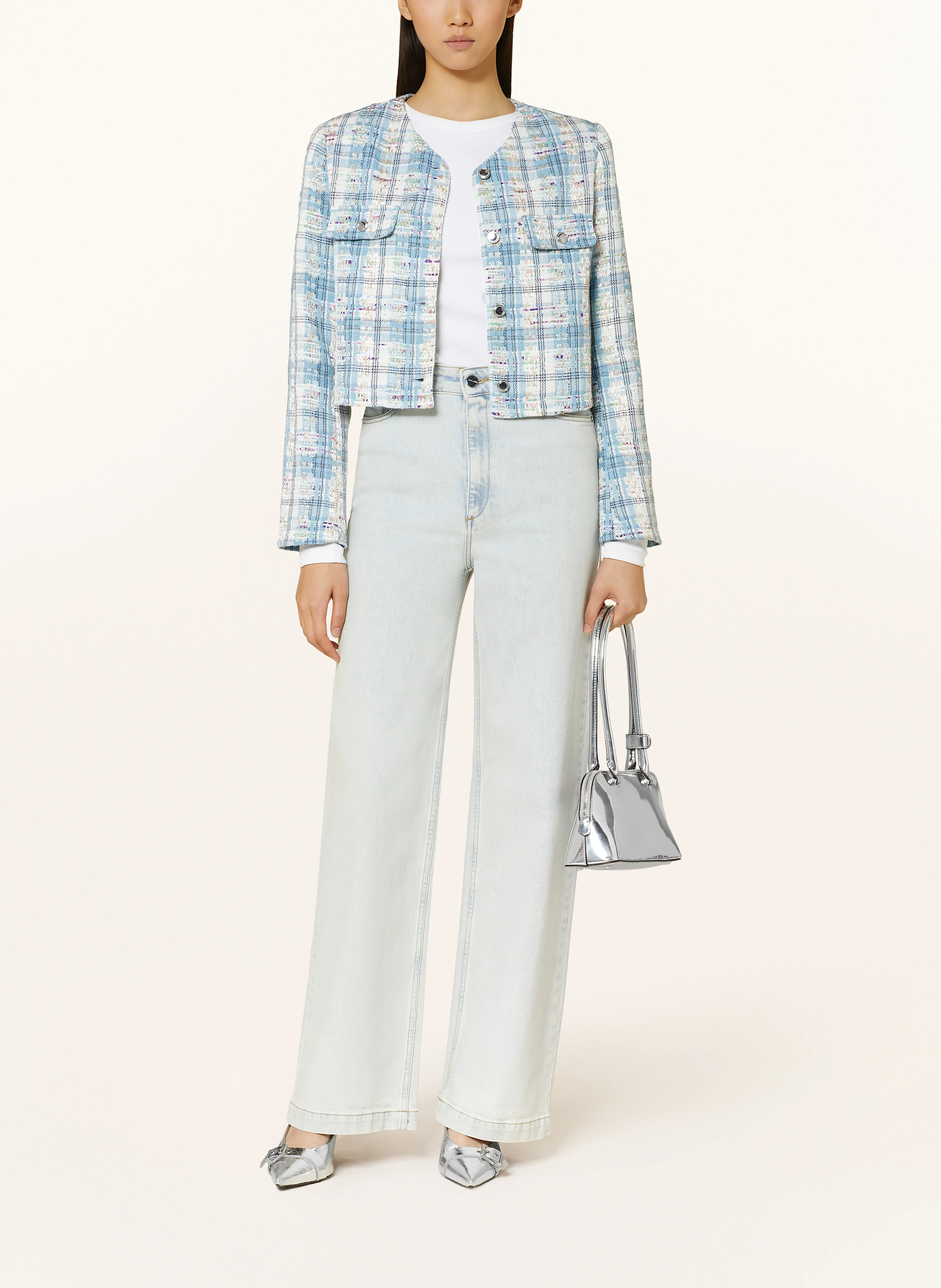 Rich & Royal Cropped-Jacke aus Bouclé mit Glitzergarn