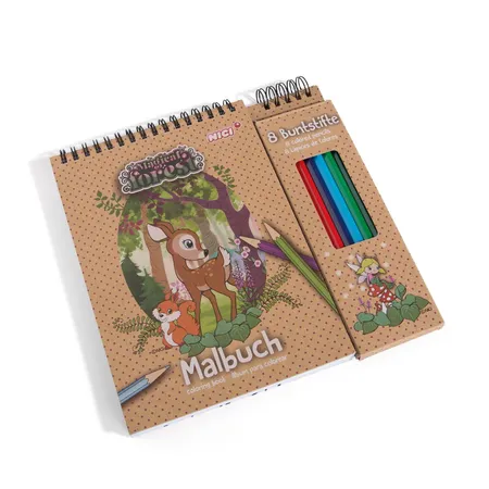 NICI Set Malblock mit 8 Buntstiften Magical Forest