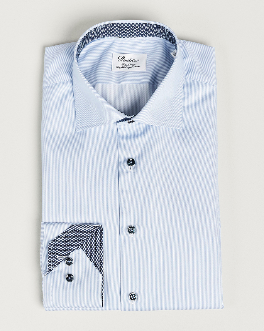 Stenströms Fitted Body Contrast Cotton Shirt White/Blue
