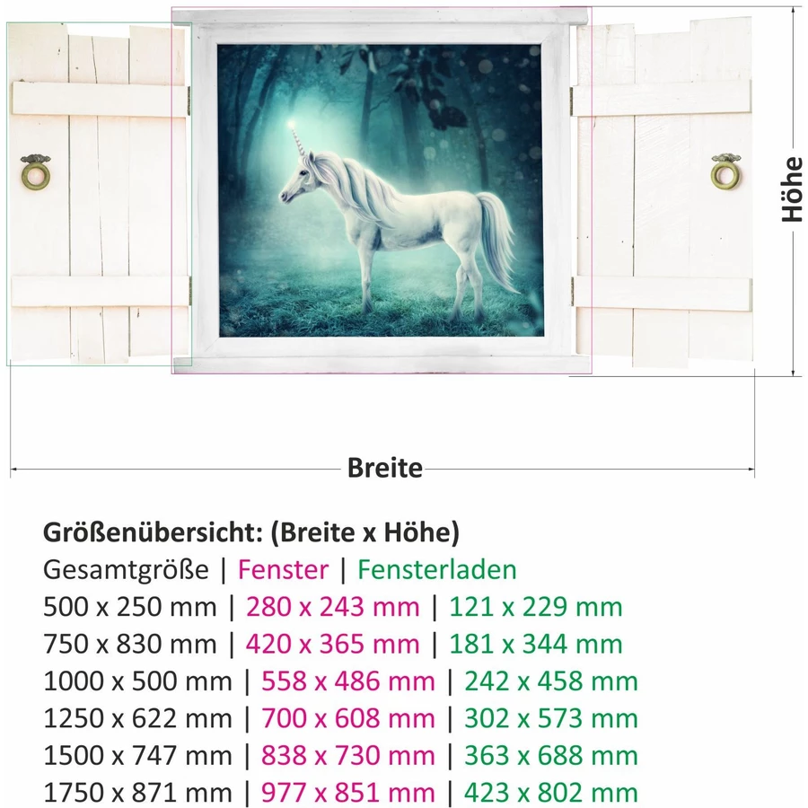 Nikima Wandtattoo 026 Einhorn im Fenster in 6 vers. Größen bunt