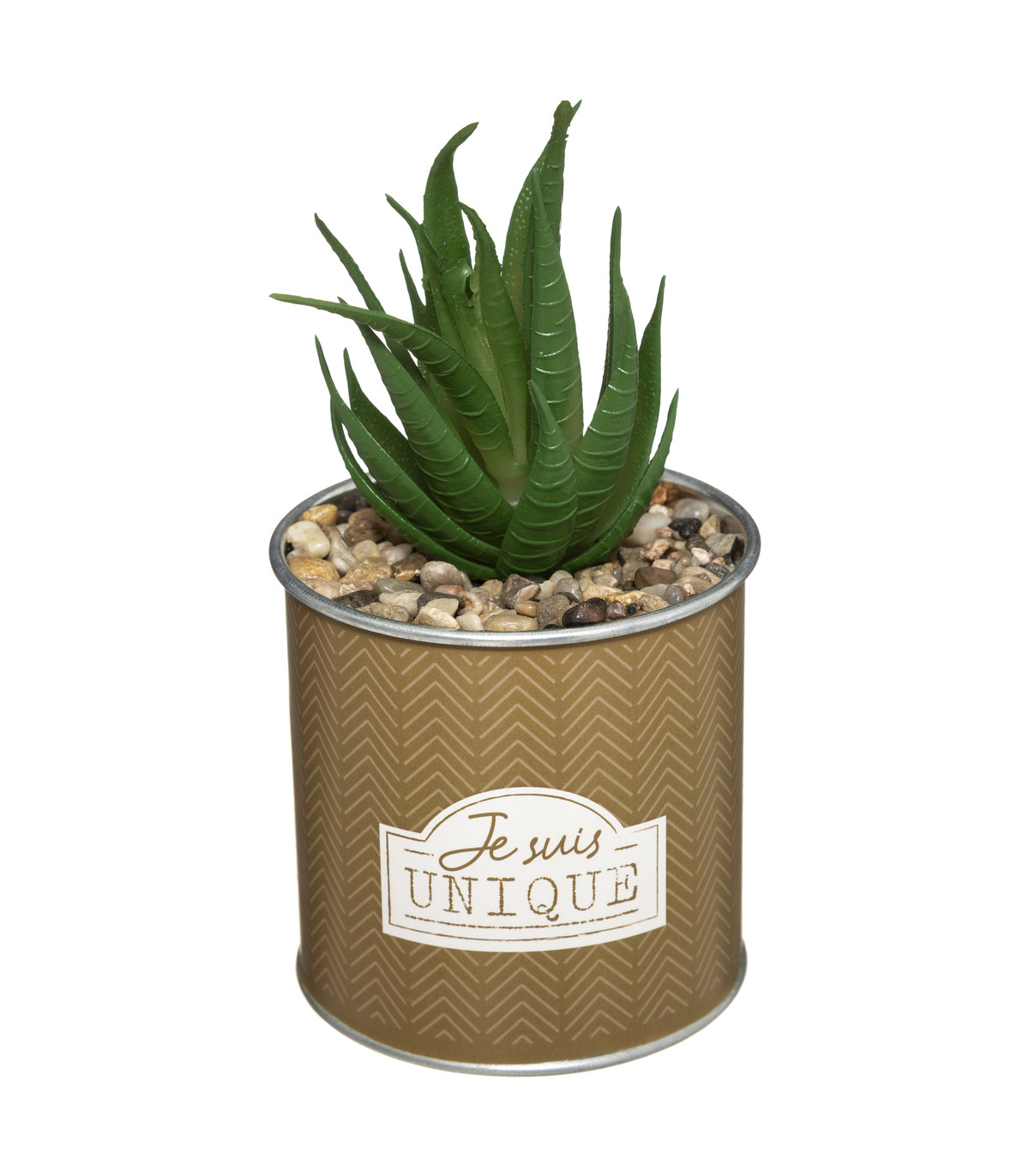 Plante artificielle pot en zinc avec message h 16 cm