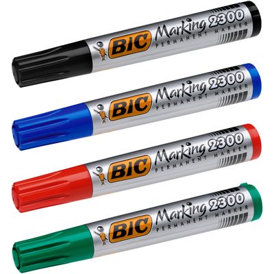 BIC MARKING 2300 - Pack de 4 marqueurs permanents - pointe biseau - couleurs assorties