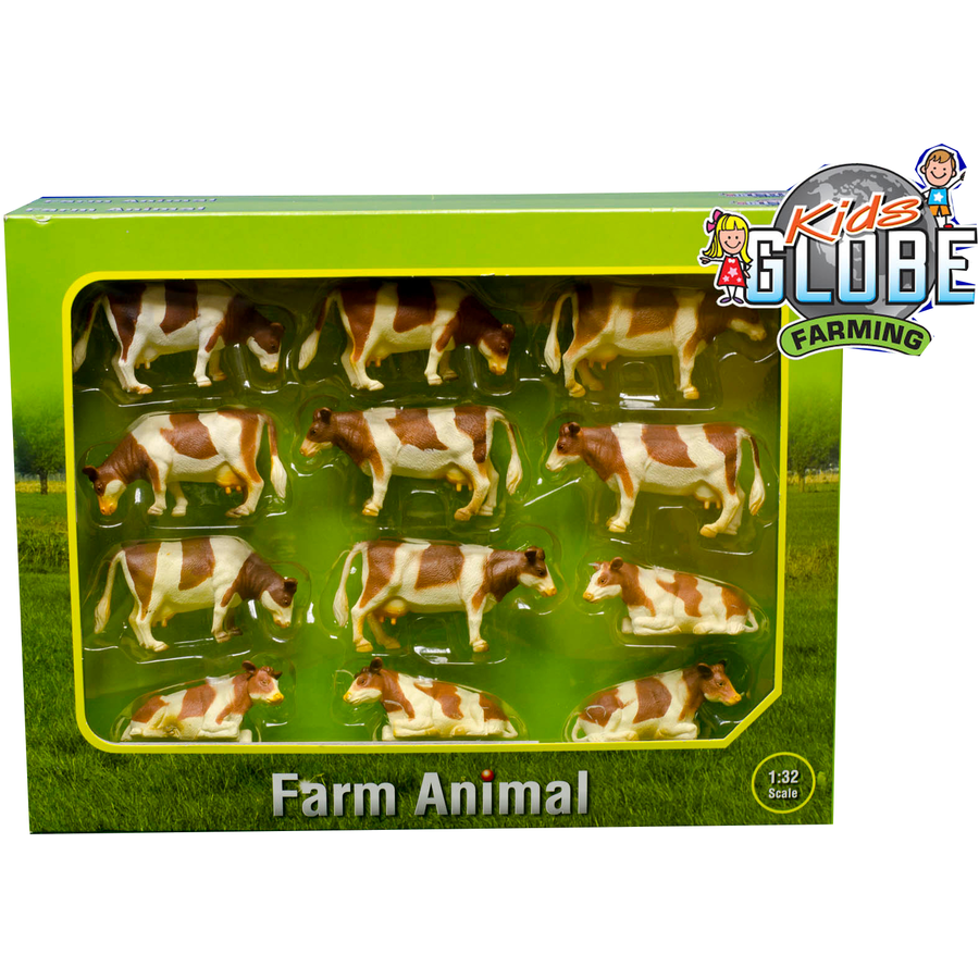 Kids Globe Farming Kühe liegendstehend Braun, Weiß Braun