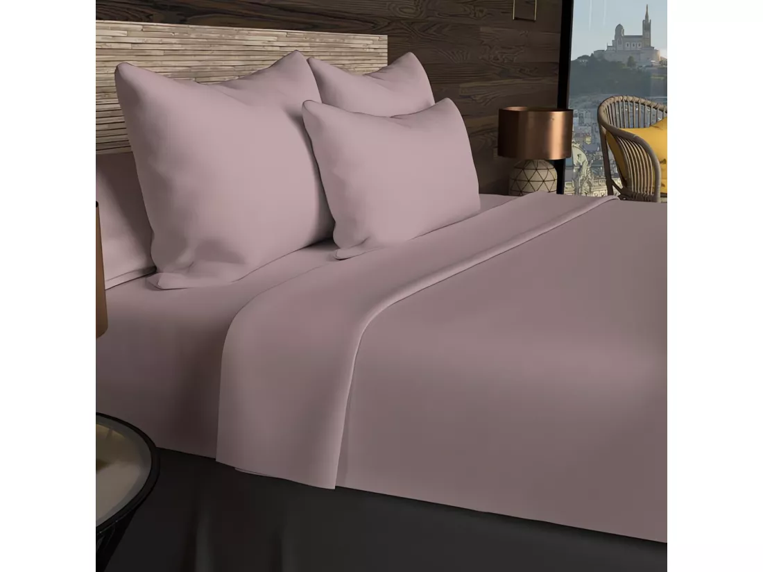 Drap housse en coton 57 fils 160x200 cm UNI vieux rose, par Soleil d'ocre