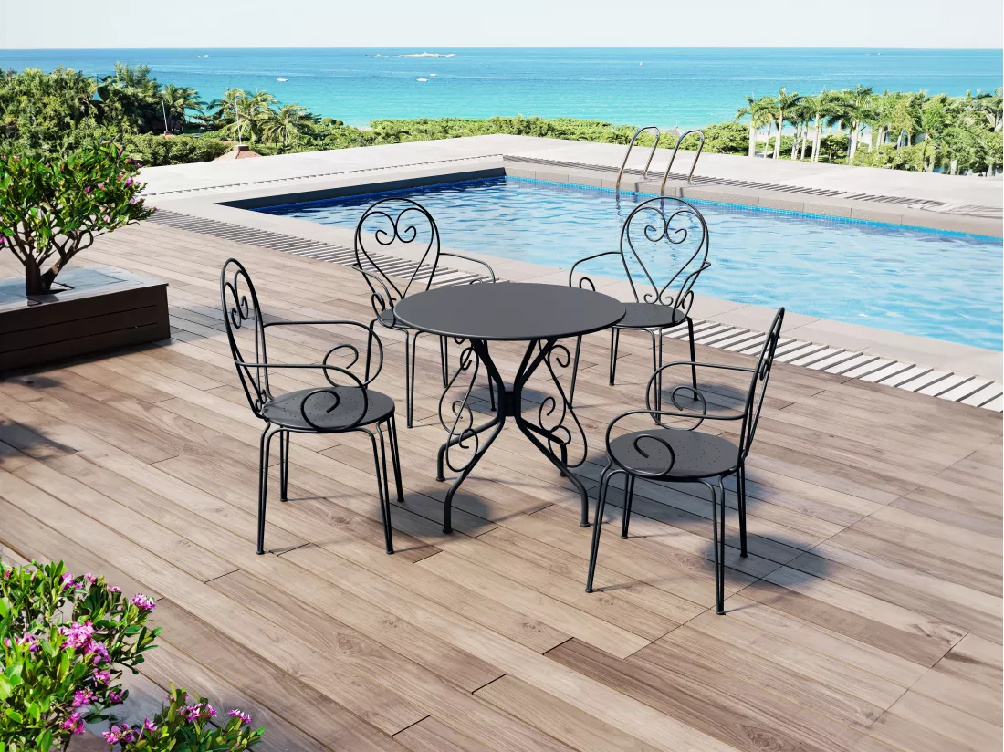 Table de jardin D.80 cm en métal façon fer forgé - Anthracite - GUERMANTES de MYLIA