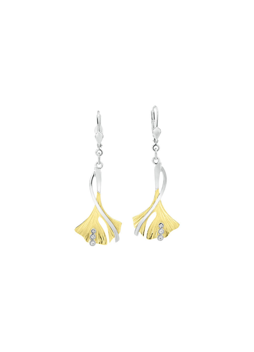 Ohrringe Ginkgoblatt in Bicolor mit synth. Zirkonia