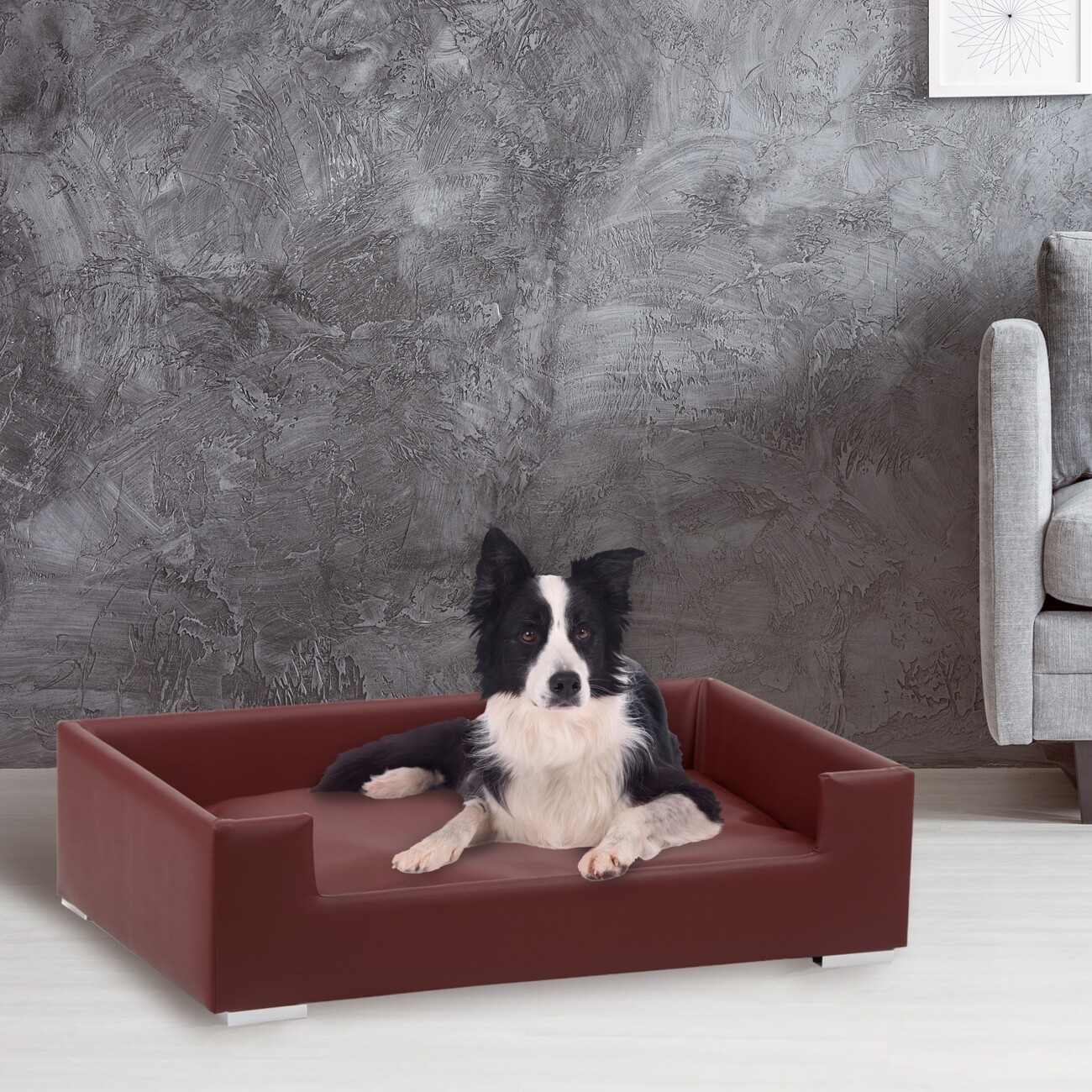 Rohrschneider Hundesofa mit Gratis-Beigabe, Hundecouch Kunstleder bordeaux
