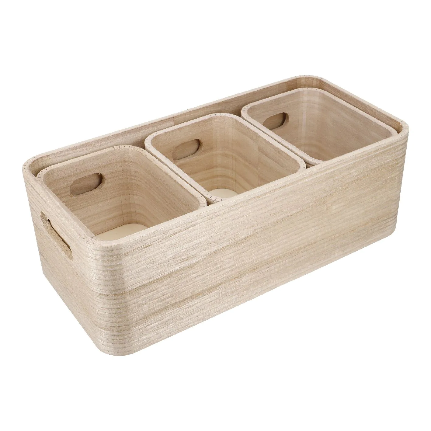 4er Set Kiste, geriffelt/natur