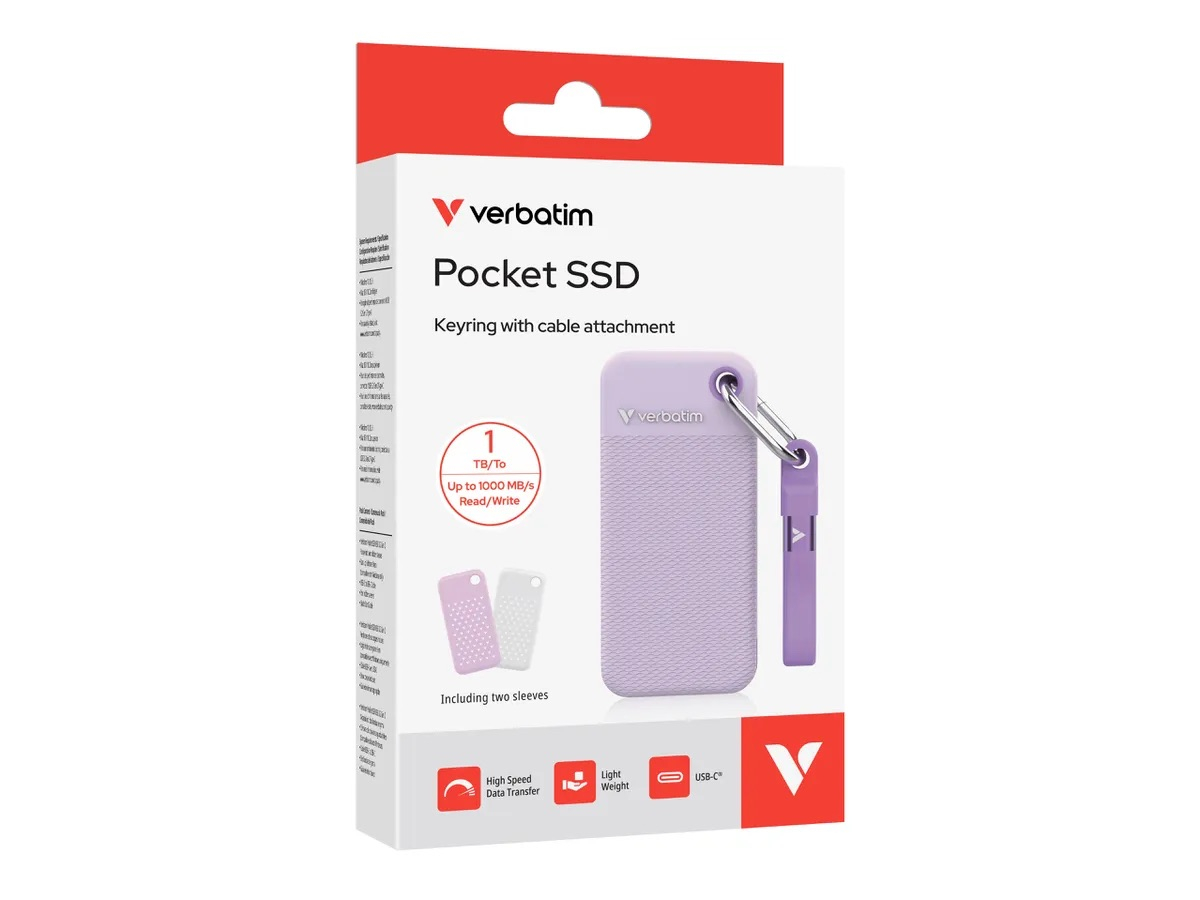 (1TB) Pocket SSD Externe SDD Festplatte USB C 3.2   Schlüsselanhänger mit Kabelbefestigung 10 Gbit/s (32322) - Violett