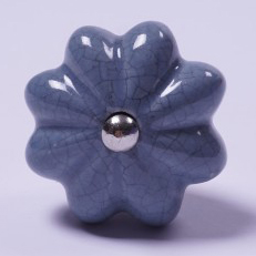Keramik Möbelknopf 'Blume', handglasiert, grau, Ø 4 cm günstig bestellen