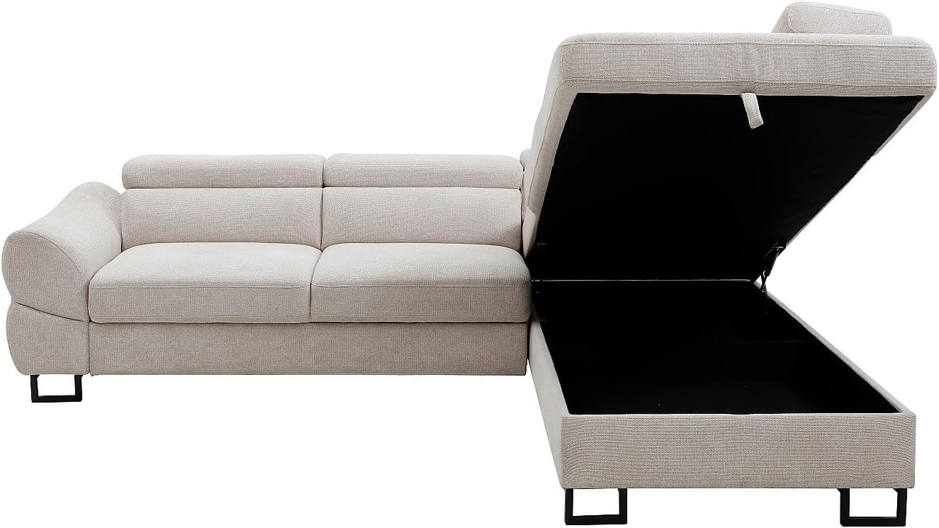 Vente-unique-Ecksofa mit Schlaffunktion – Ecke rechts – Strukturstoff Beige – VAVERDO