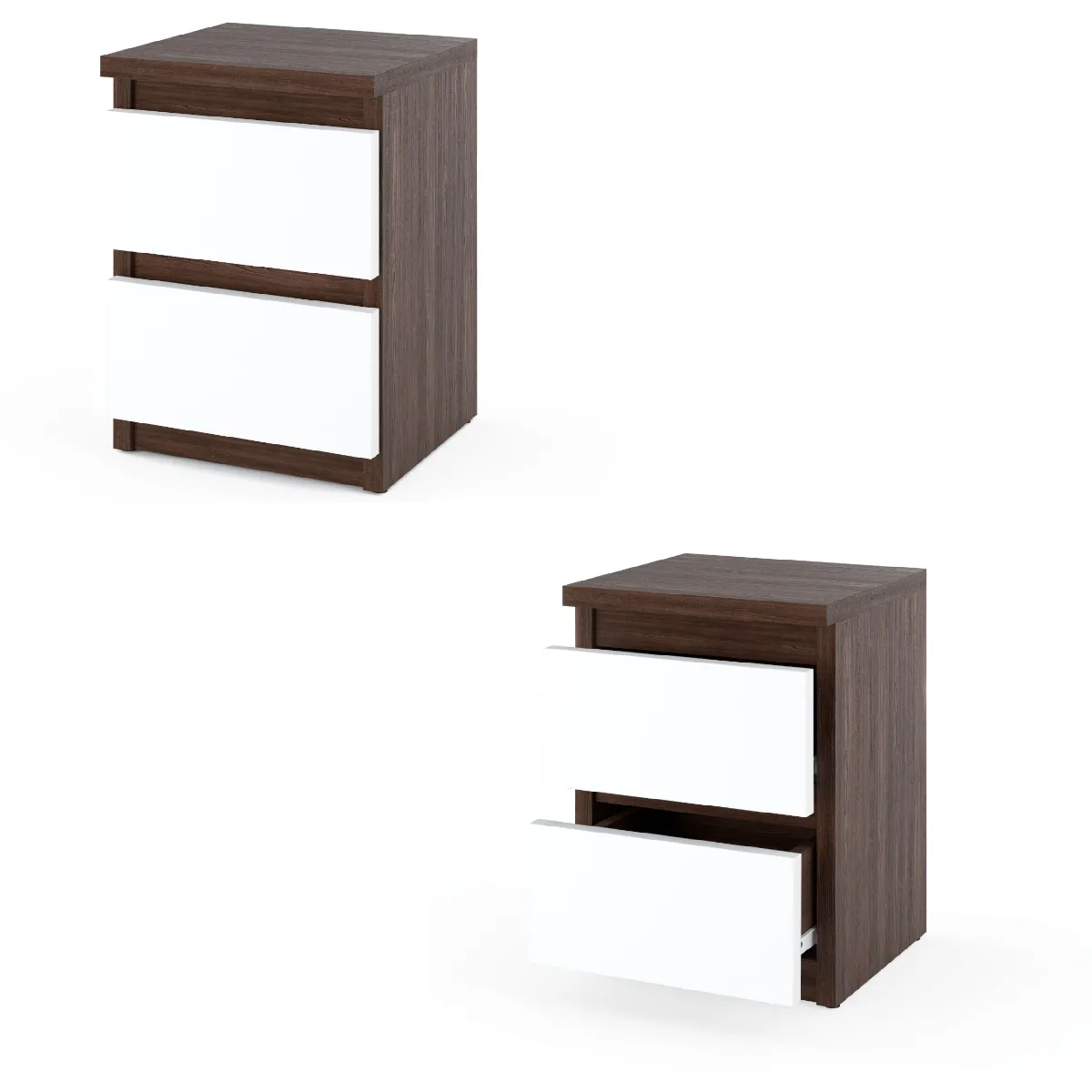 Table de Chevet Blanc/Wenge - 2 Tiroirs - 30 cm