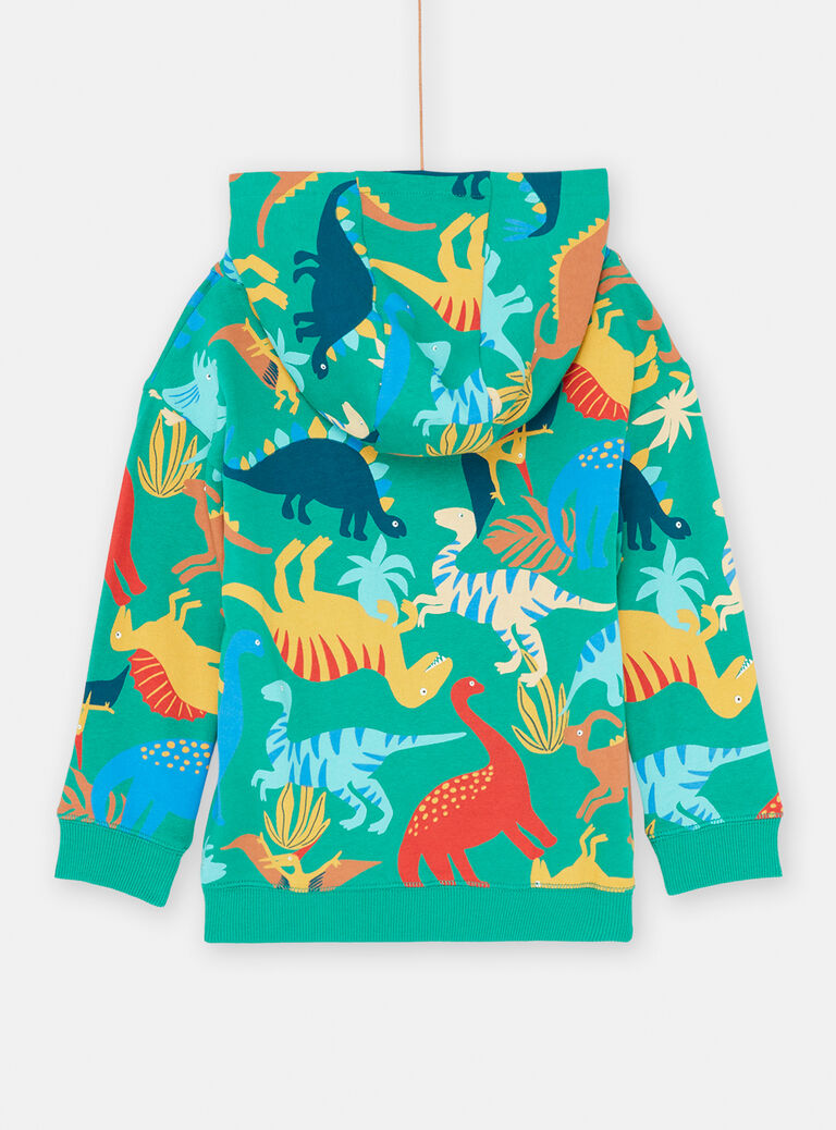 Sweat à capuche vert animation dinosaure pour garçon