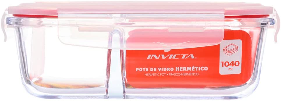 Pote de Vidro Herm&eacute;tico 640ml com Divis&oacute;ria Invicta