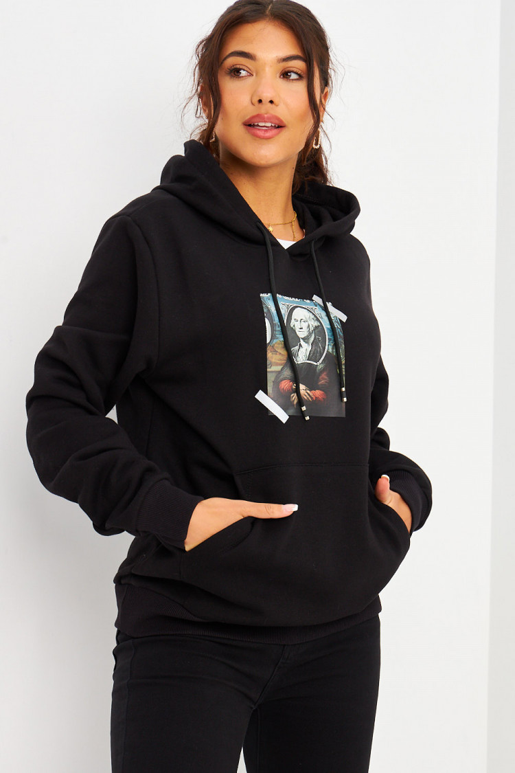Sweat à capuche noir avec illustration