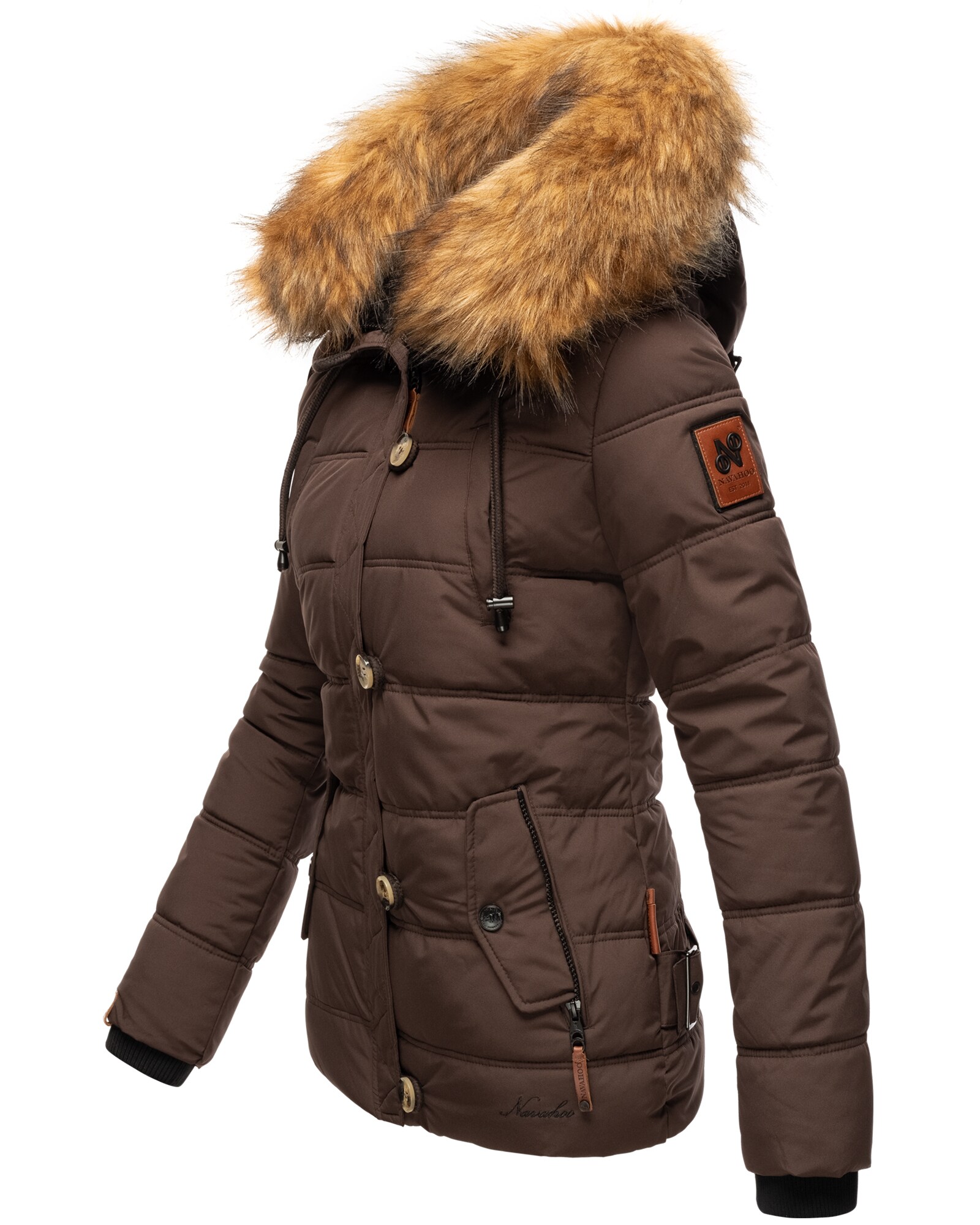 NAVAHOO Damen Stylische Winterjacke Steppjacke mit Kunstpelz Kapuze Zoja