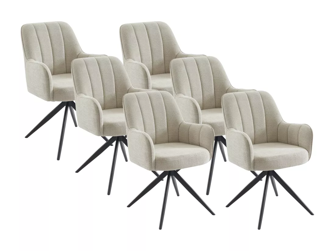 Lot de 6 chaises pivotantes avec accoudoirs en tissu et métal noir - Crème - LEJINA de Pascal Morabito