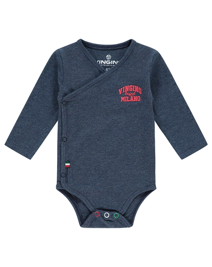 Langarm-Wickelbody PELLE BABY in dunkelblau melange