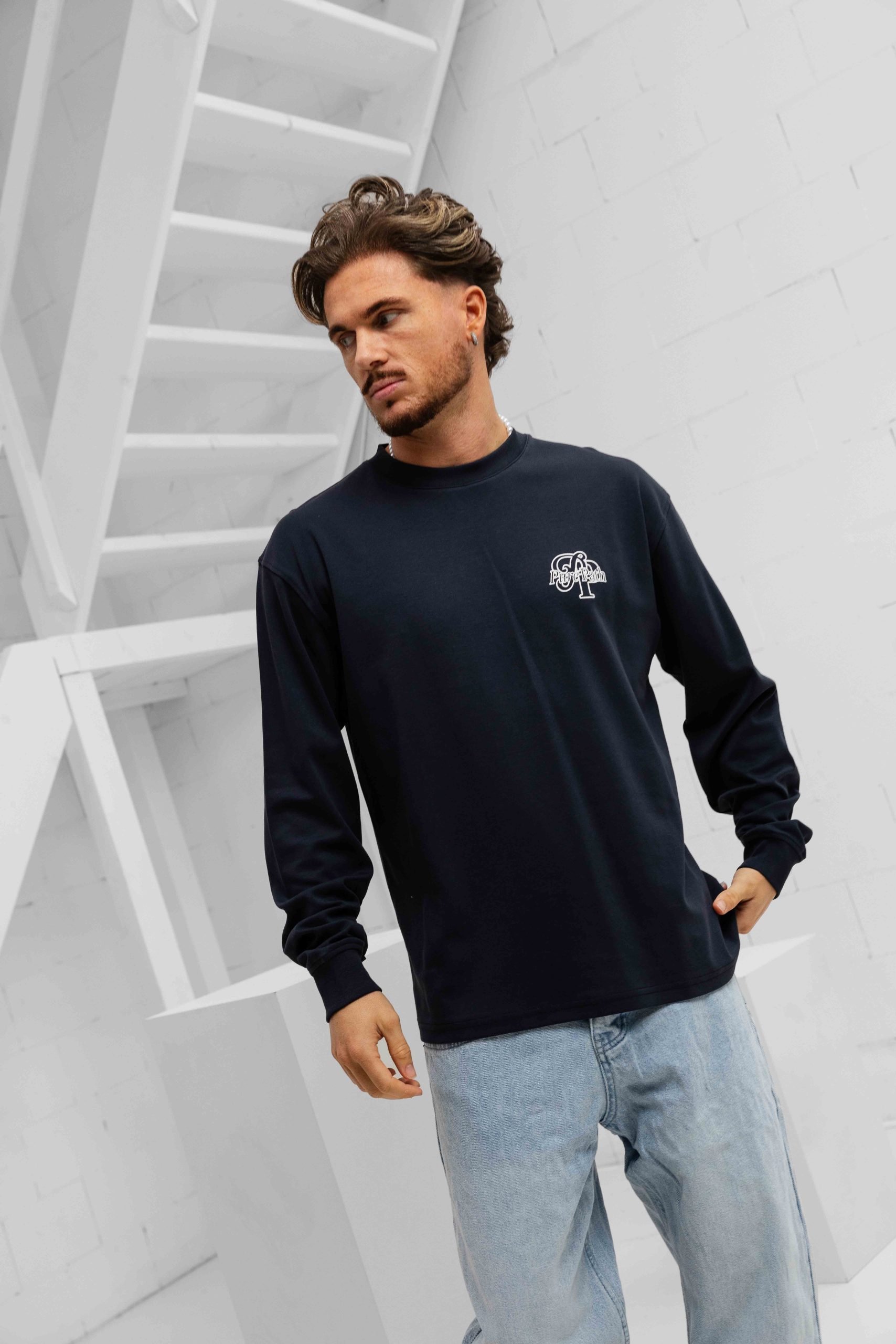 Pure Path Initial Longsleeve T-Shirt Heren Donkerblauw
