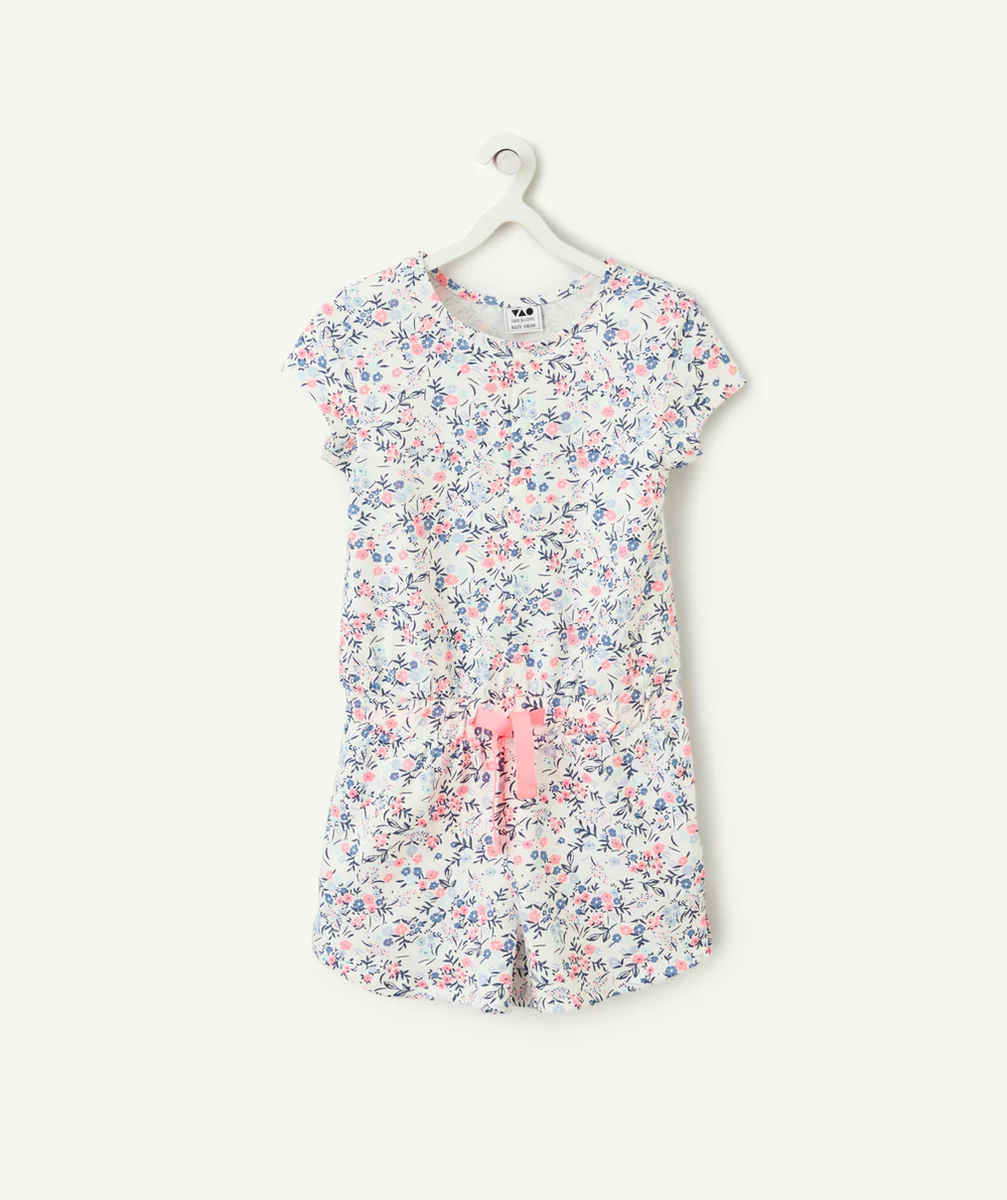 pyjama combishort fille en coton bio imprimé à fleurs