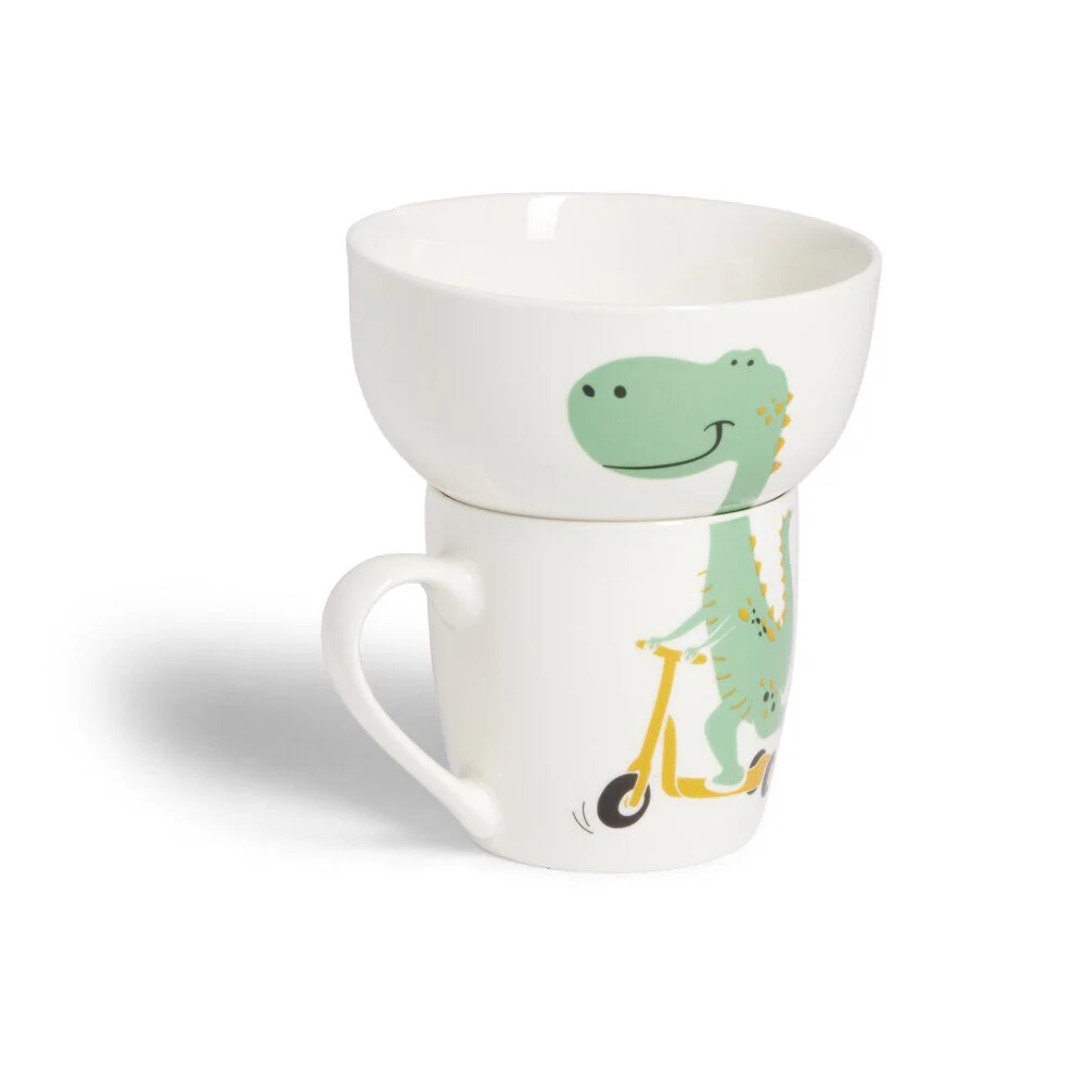 Ensemble bol et mug en porcelaine motif enfant motif dinosaure H15cm
