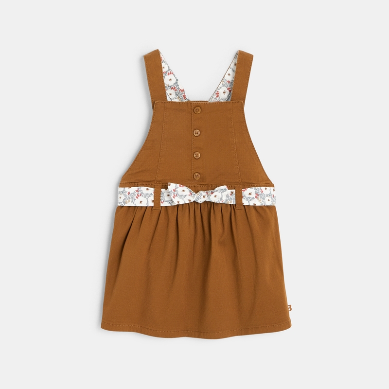 Robe pointelle à bretelles et tee-shirt marron bébé fille