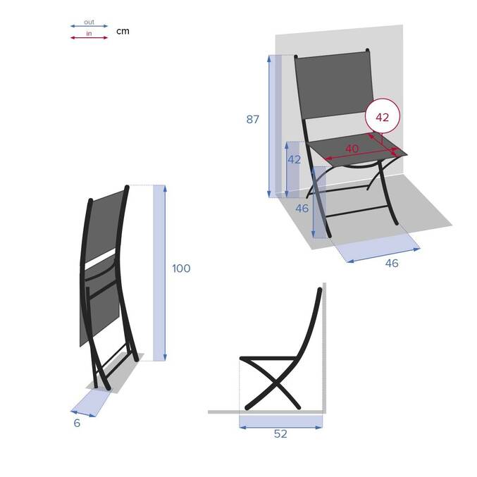 Lot de 4 chaises de jardin pliantes MODULA Noisette & Tonka