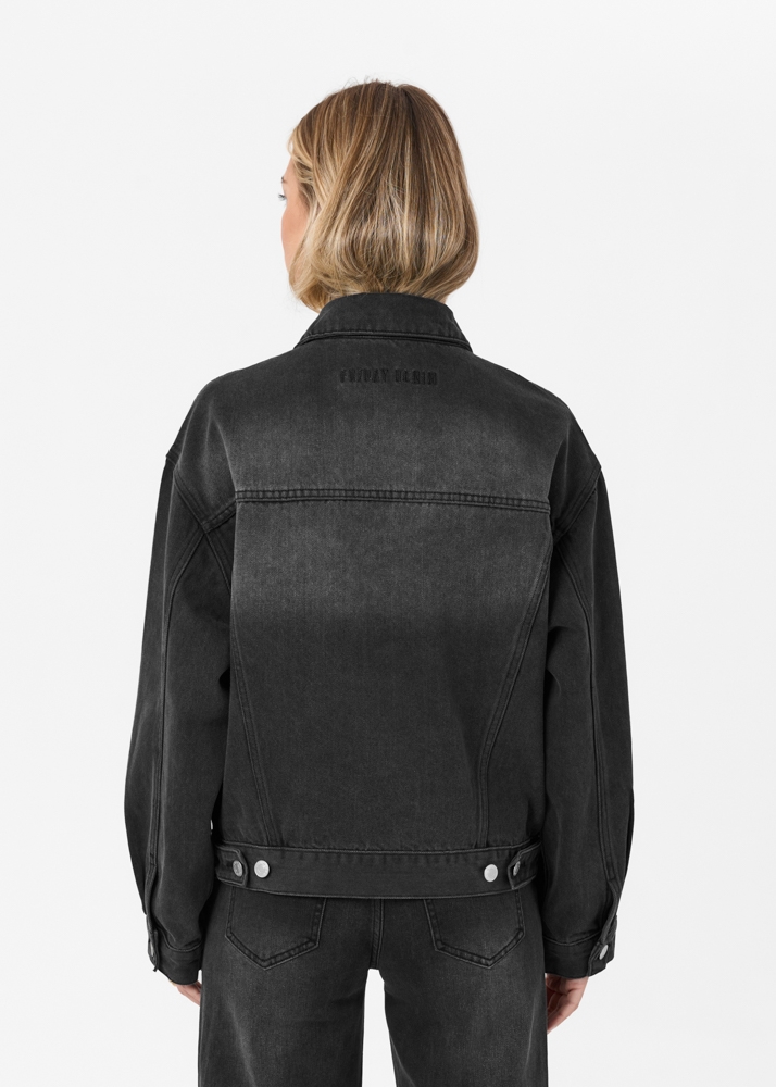 Boxy denim jacket iron zwart