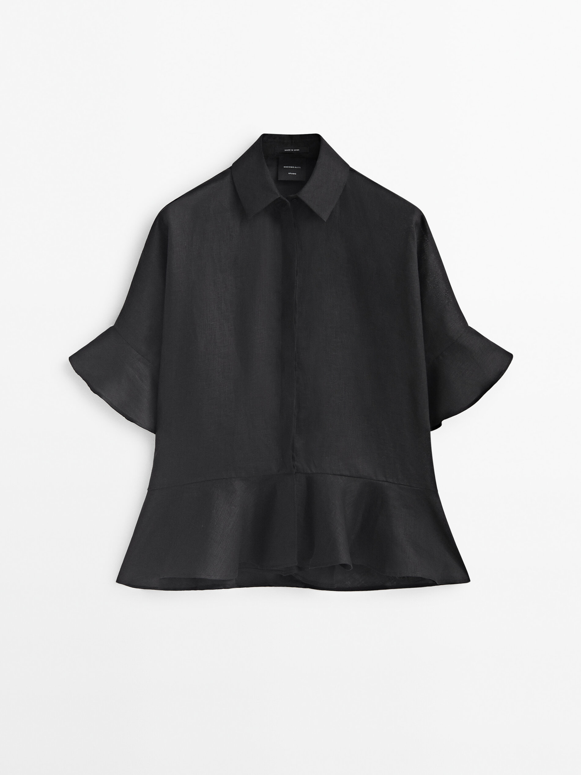 Camisa peplum em linho - Studio - NEGRO