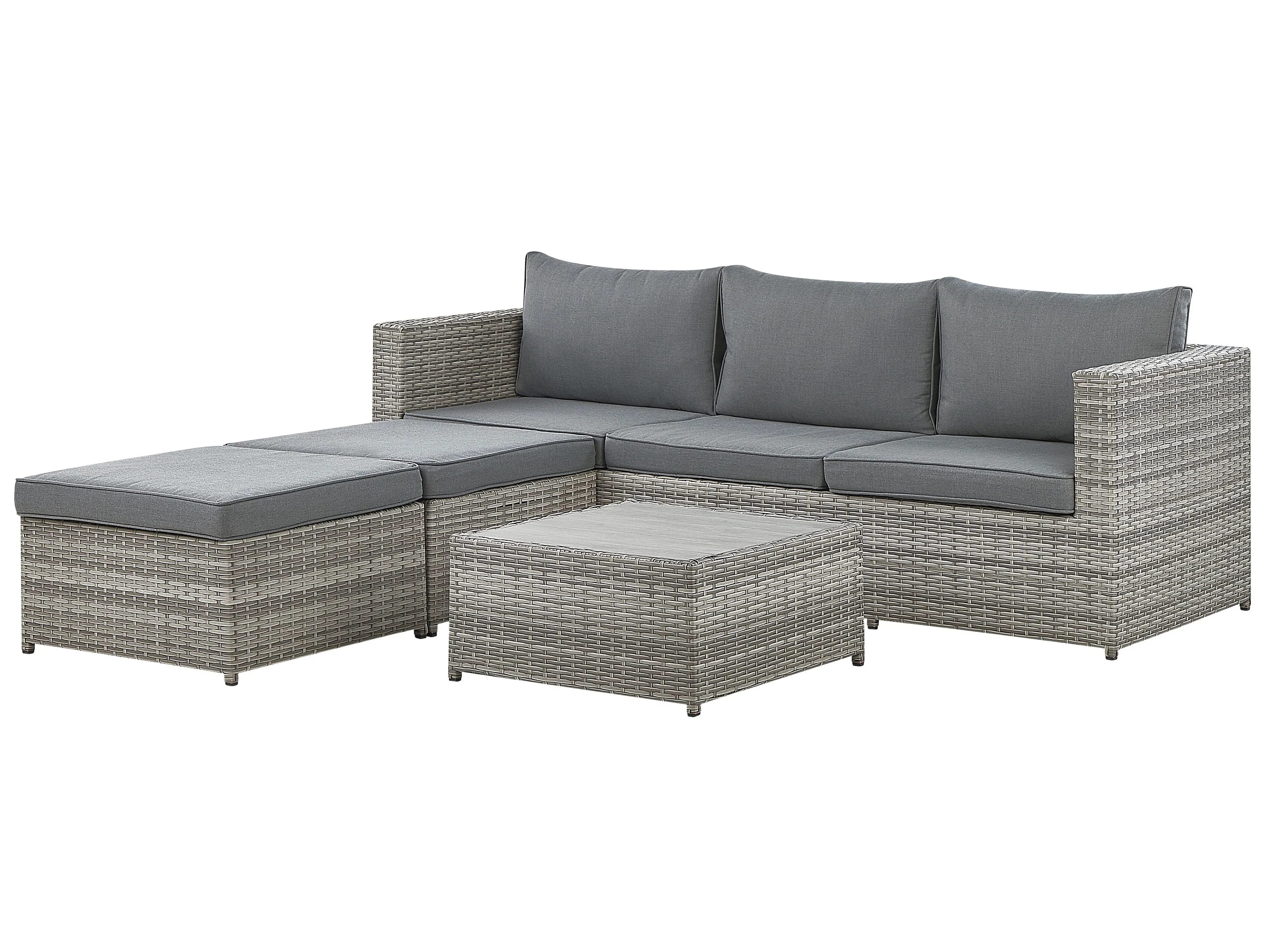 Tuin hoekloungeset met tafel 5-zits SABBIA linkszijdig modulair PE rotan Lichtgrijs