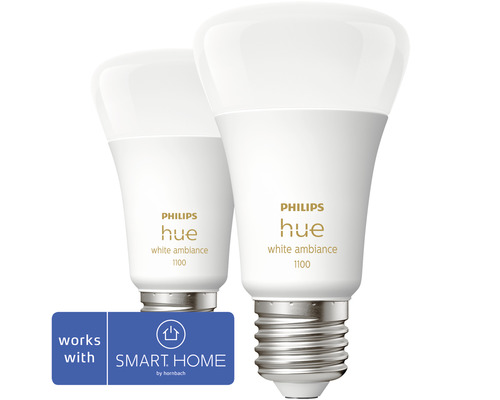 Philips Hue White Ambiance dimbare matte lampen, 2x A60 E27/8W (75W) 1100 lm 2200-6500 K, 2 stuks - Compatibel met SMART HOME van Hornbach