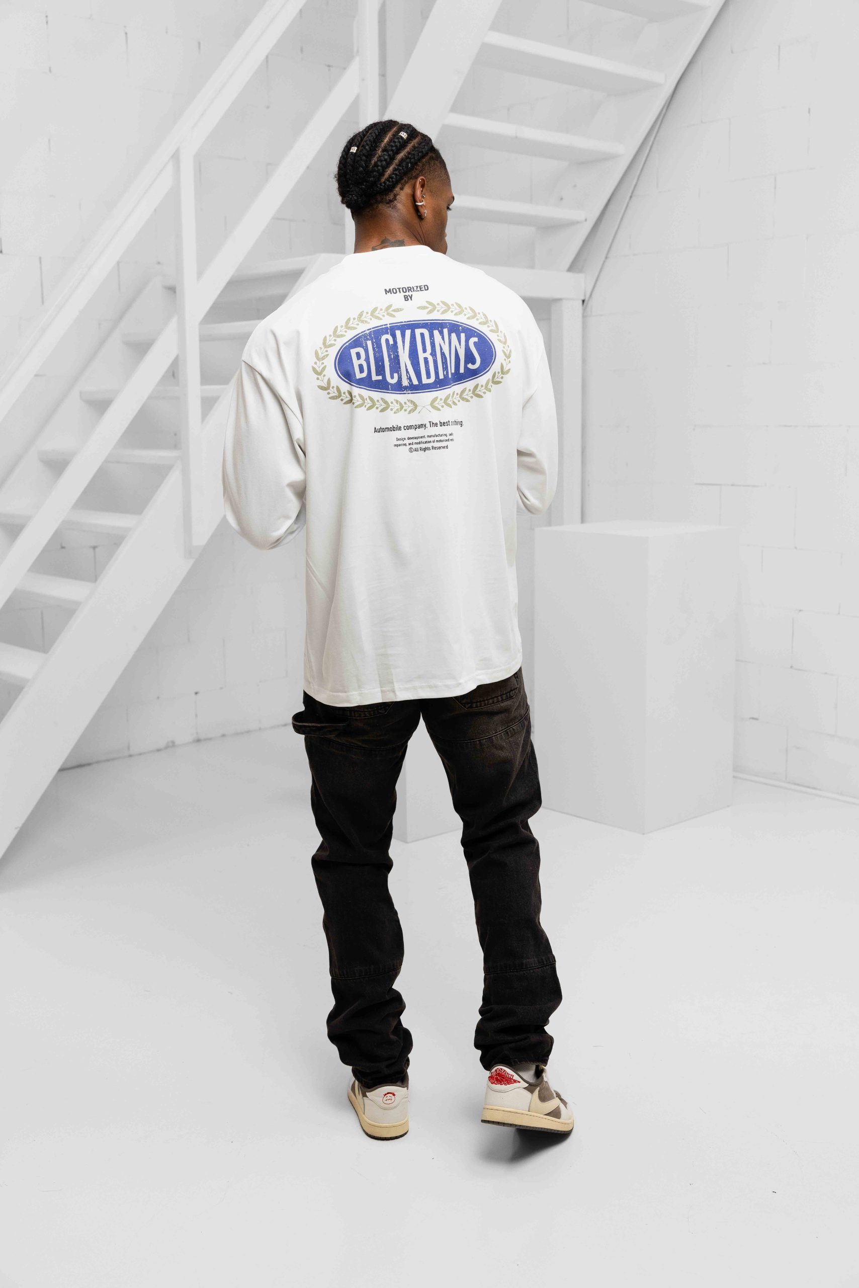 Black Bananas Automobile Longsleeve T-Shirt Heren Wit