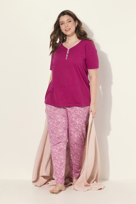 Pyjama, Zierkante, Spitzendruck, Halbarm