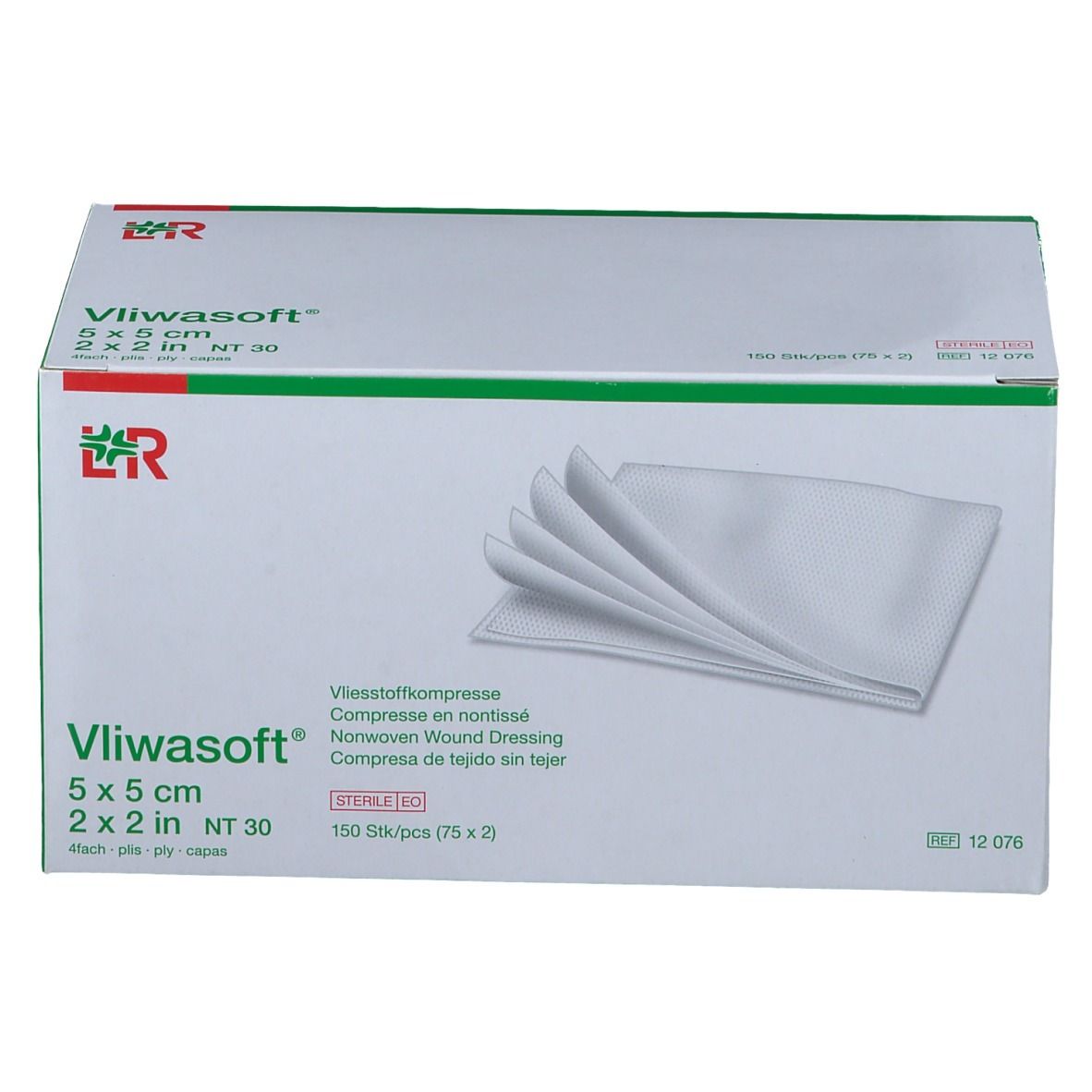 Vliwasoft® Vliesstoffkompresse 5 cm x 5 cm 4lagig steril