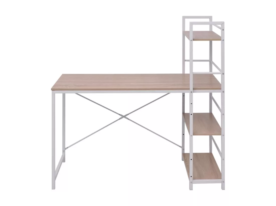 Bureau avec bibliothèque à 4 niveaux chêne