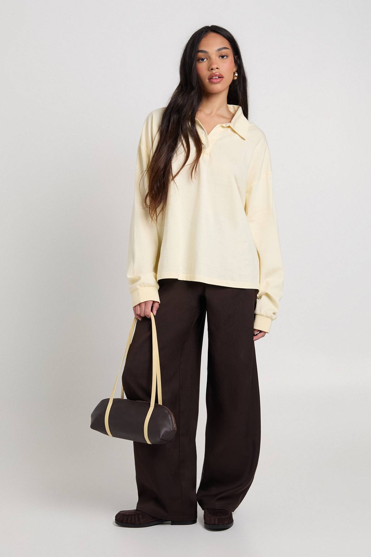 boohoo Pantalon Jambe Tonneau en Tissu Chiné Tissé