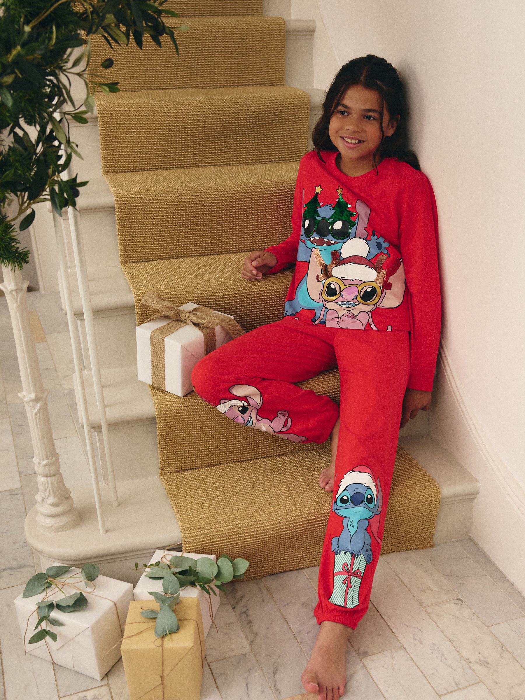 Rood - Lilo en Stitch Kerstmis Pyjama's (3-14jaar)