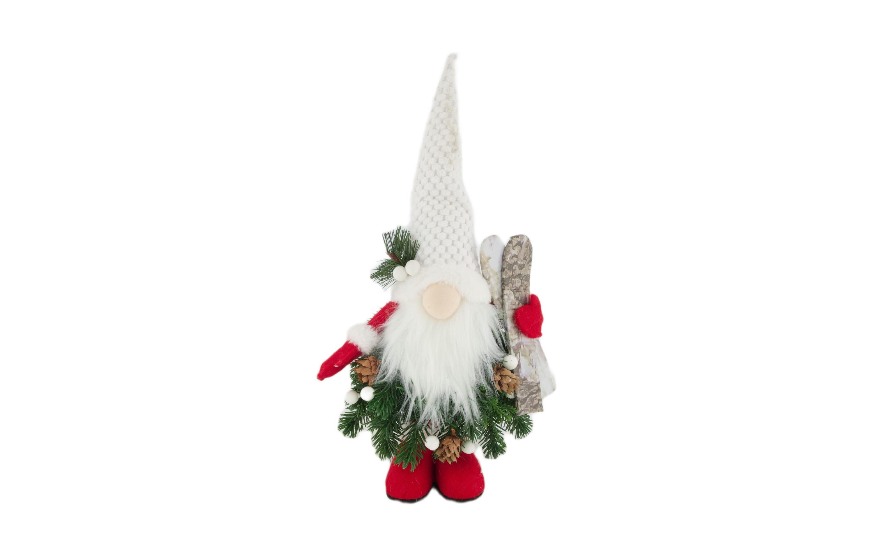 Weihnachtsfigur Gnom mit Ski 35 cm, MDF, Grün/WeissDekofigur