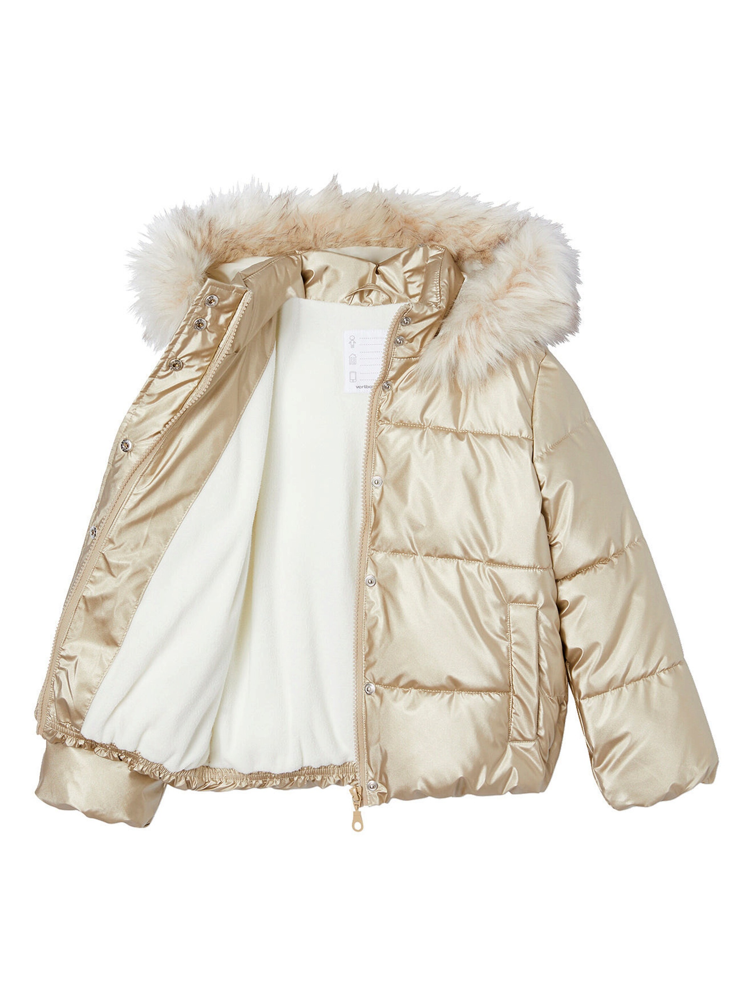 Vertbaudet Mädchen Steppjacke mit Kapuze und Fleecefutter, Wattierung Recycling-Polyester gold