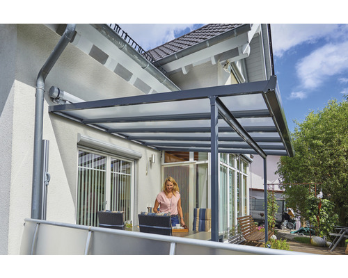 Gutta terrasoverkappingset, dubbelwandige polycarbonaatplaten, transparant, 306 x 306 cm, antraciet