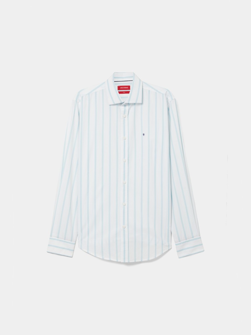 Camisa slim fit em algodão às riscas