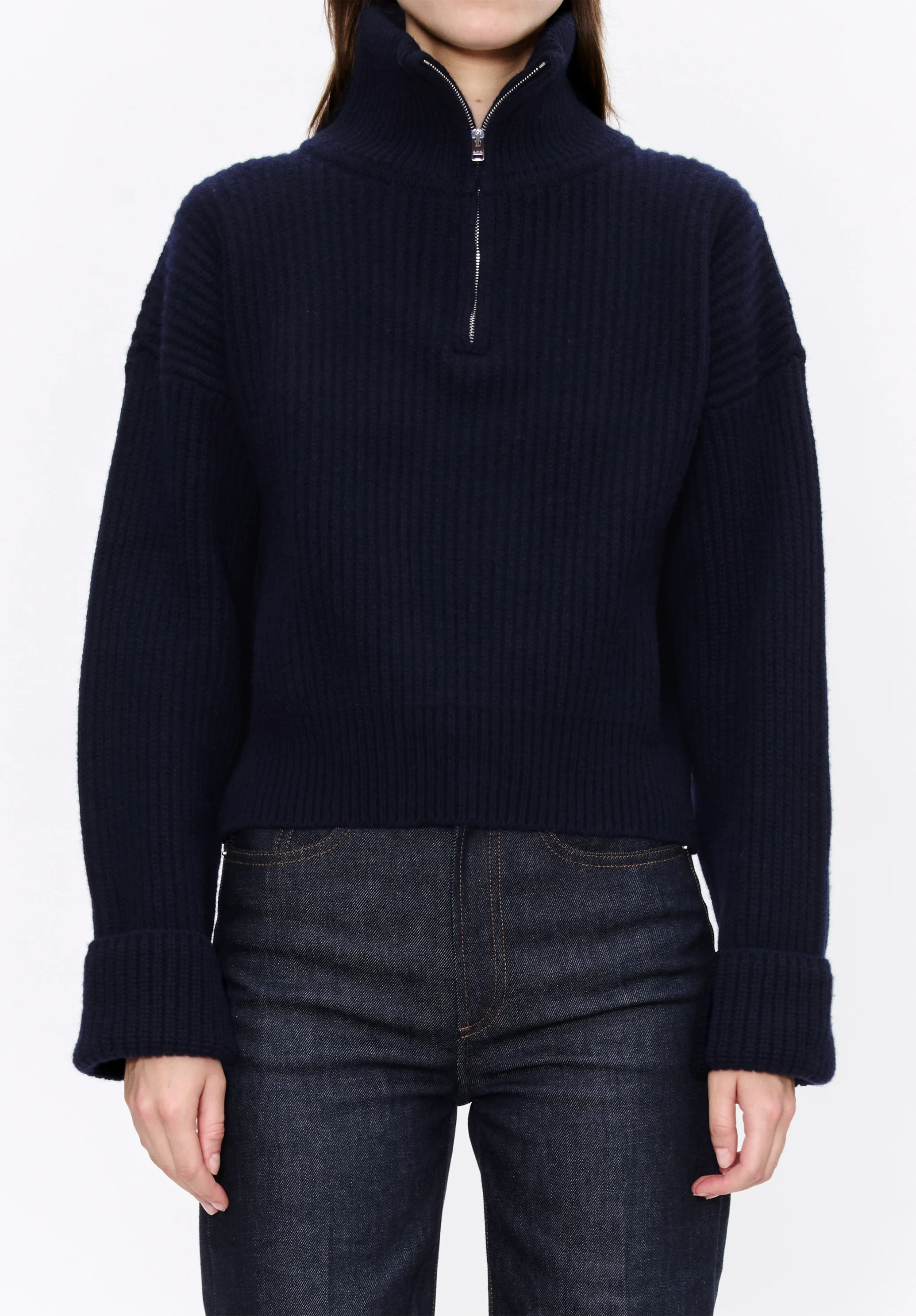 Pull col camionneur à côtes larges - Dark navy