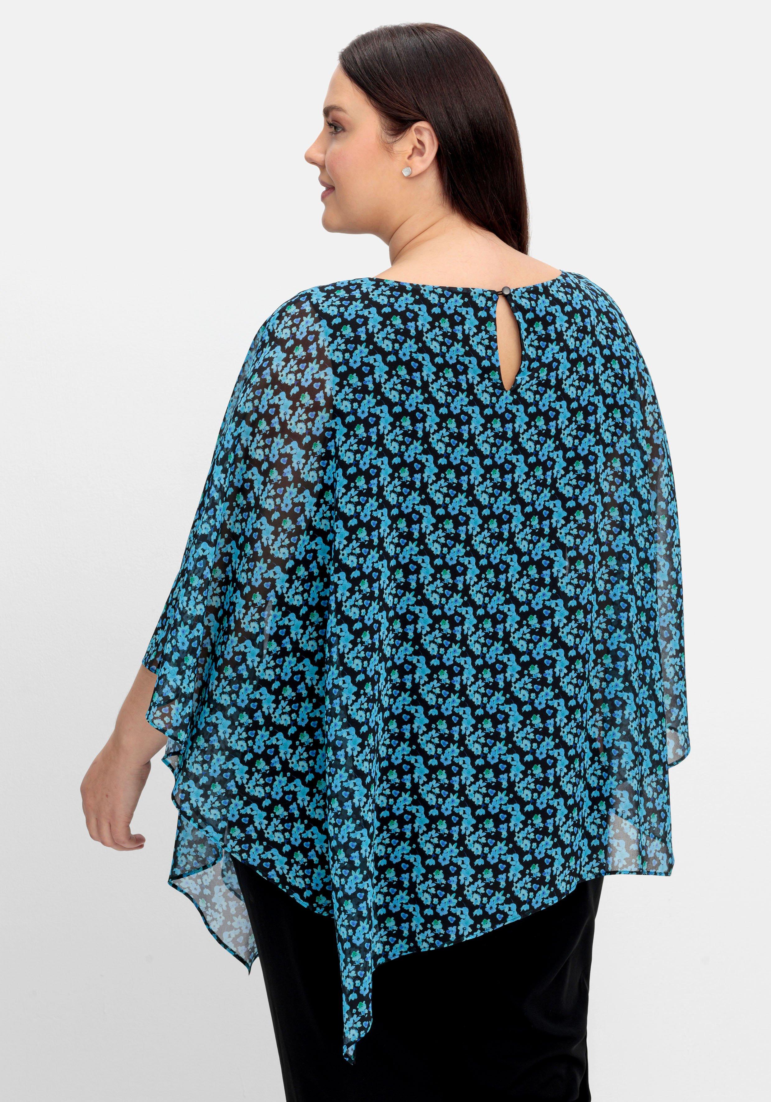 Chiffontunika im Poncho-Stil, mit Alloverprint