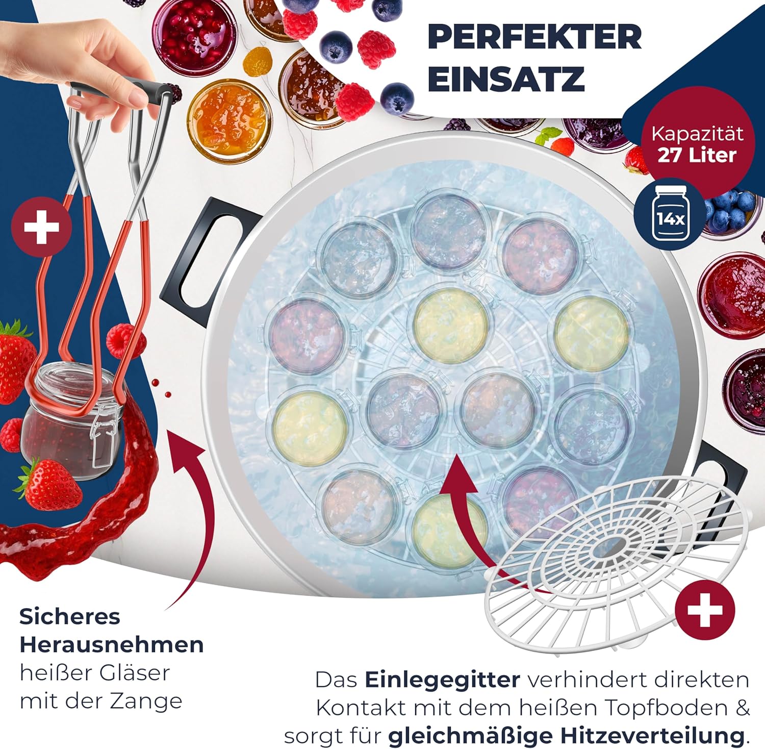 KESSER Einkochautomat 27 Liter Glühweinkocher Glühweinkessel mit Timer 2000 Watt Temperatur von 30-100°C Zeituhr bis 120 Minuten und Dauerbetrieb Abschaltautomatik Einkochvollautomat 2 Gläser & Zange