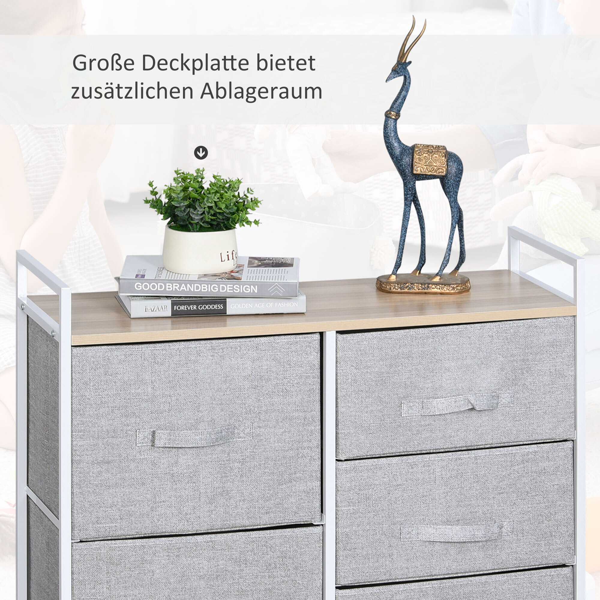 HOMCOM Stoffkommode mit 5 Stoffschubladen grau 83 x 29 x 77 cm (BxTxH)