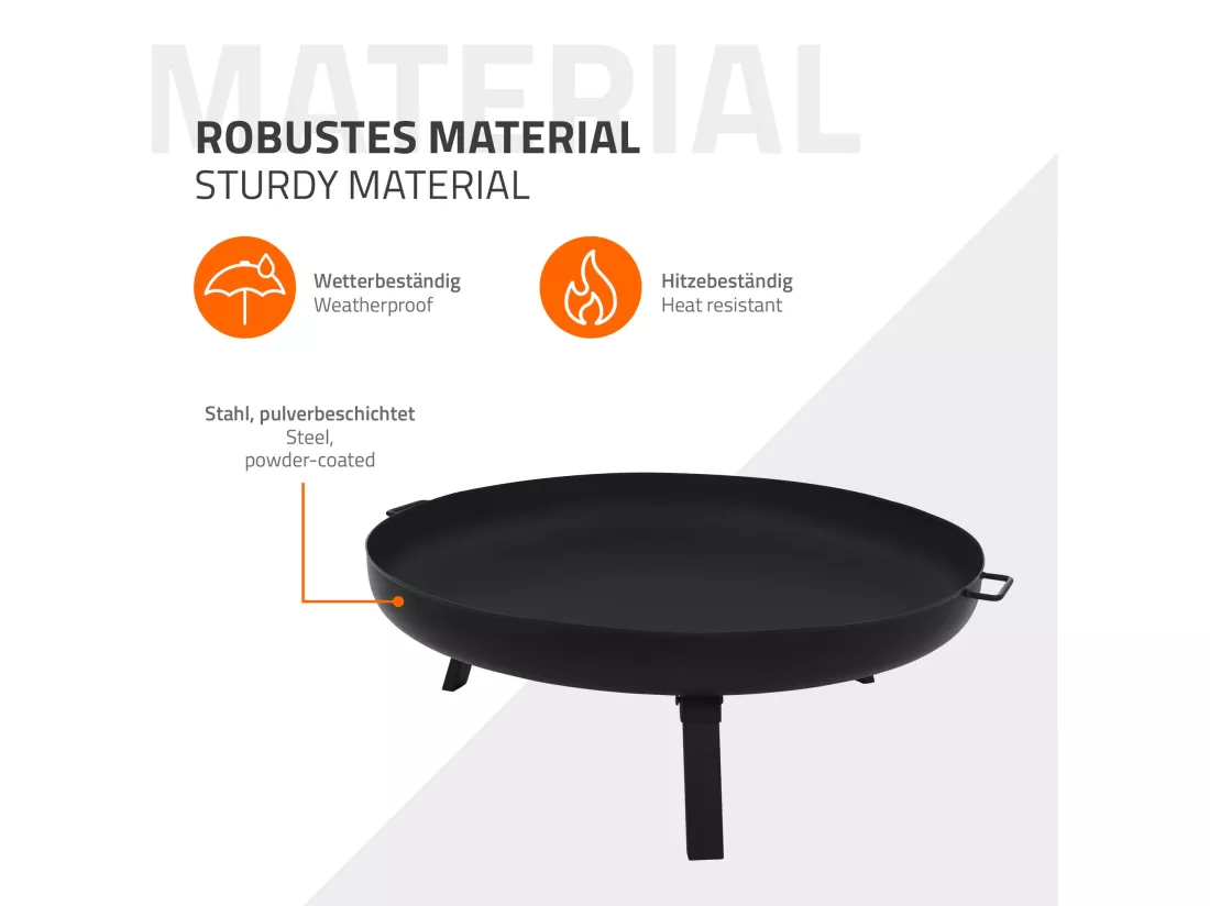 Bol à feu basero acier noir avec 3 pieds pliables foyer grille barbecue Ø80x29cm