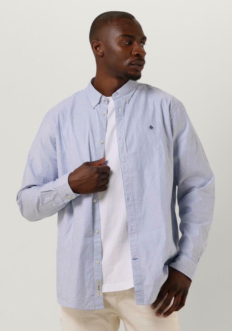 SCOTCH & SODA blauw/wit gestreepte scotch & soda casual overhemd regular fit shirt