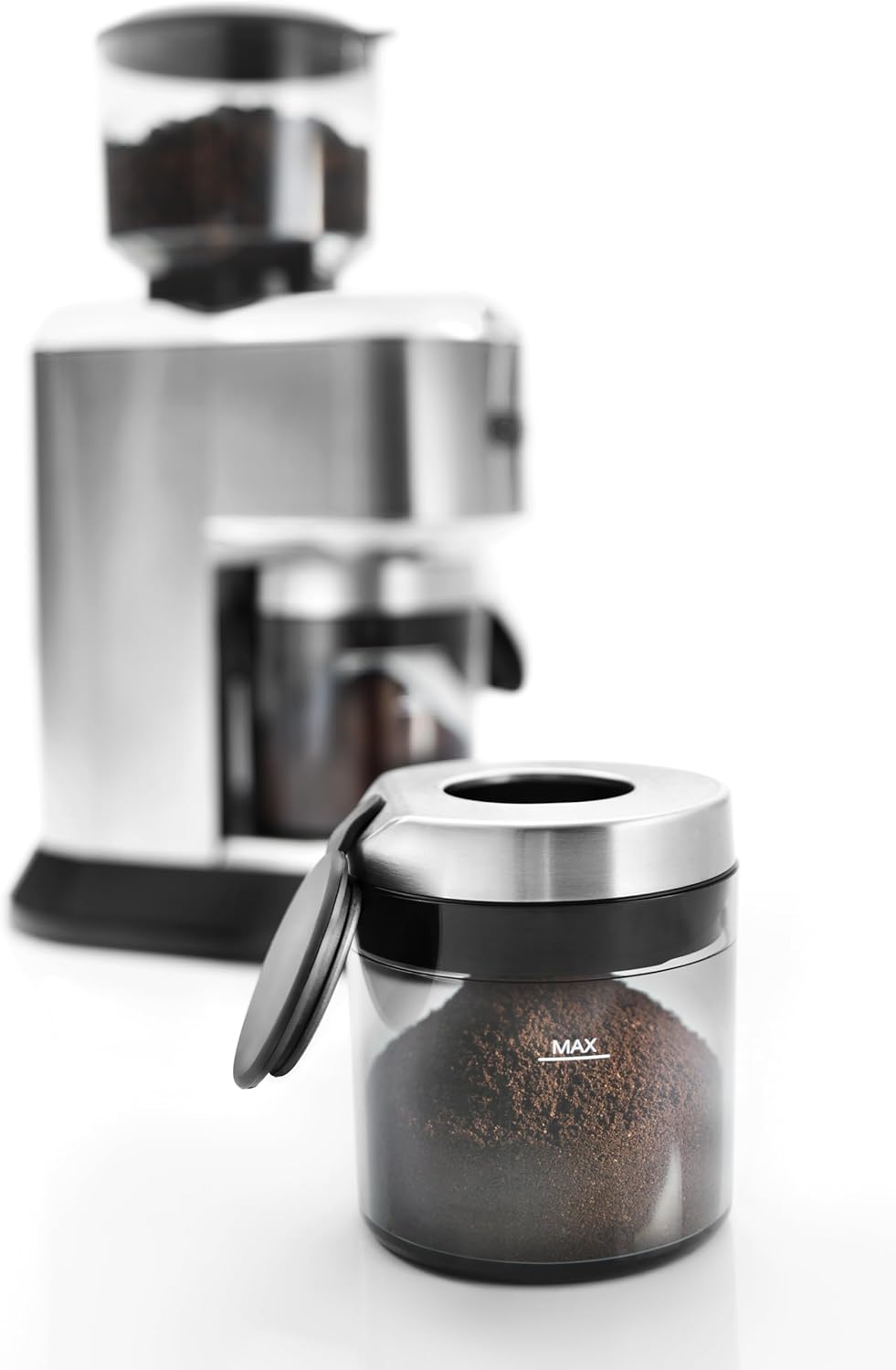 De'Longhi Dedica KG 521.M Elektrische Kaffeemühle, 2,1' LCD Display mit Aroma Funktion, Vollmetallgehäuse, Edelstahl Kegelmahlwerk, einstellbare Mahlgradeinstellung, Silber