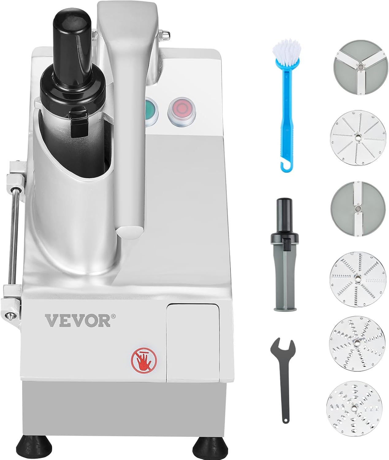 VEVOR Küchenmaschine Gemüseschneider Gemüsezerkleiner 2 Einfüllöffnungen, Schneider aus lebensmittelechtem Edelstahl mit 6 Klingen, 3/5/7/10 mm Raspel, 2/4 mm Hobel, für Gemüse 550 W