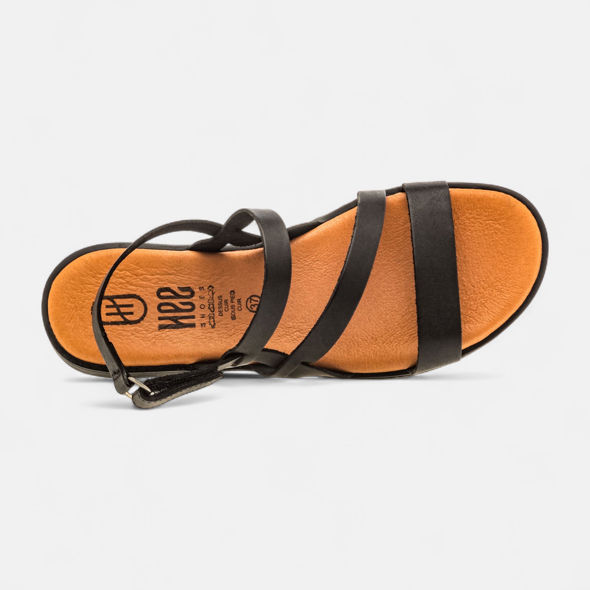 Nu-pieds Femme en cuir noir